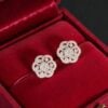 Pavé 1.22 Ct Round Brilliant F/VS1 Diamonds Floral Stud Earrings 14K Yellow Gold