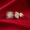 0.36 Cts Round Brilliant F/VS1 Diamonds Bloom Floral Stud Earrings Fine 14K Gold