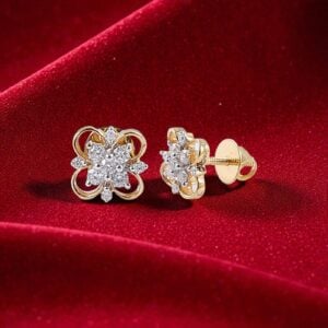 0.36 Cts Round Brilliant F/VS1 Diamonds Bloom Floral Stud Earrings Fine 14K Gold