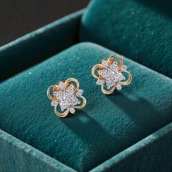 0.36 Cts Round Brilliant F/VS1 Diamonds Bloom Floral Stud Earrings Fine 14K Gold
