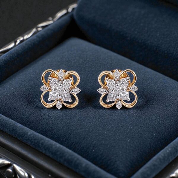 0.36 Cts Round Brilliant F/VS1 Diamonds Bloom Floral Stud Earrings Fine 14K Gold