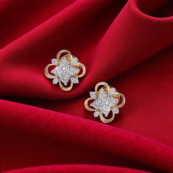 0.36 Cts Round Brilliant F/VS1 Diamonds Bloom Floral Stud Earrings Fine 14K Gold