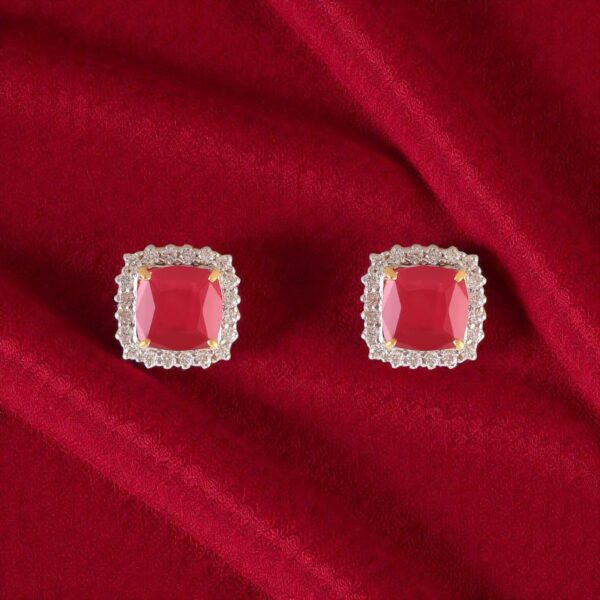 Stunning 7.10 Cts Round Brilliant F/VS1 Diamonds Ruby Stud Earrings In 14K Gold