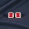 Stunning 7.10 Cts Round Brilliant F/VS1 Diamonds Ruby Stud Earrings In 14K Gold