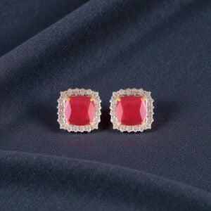Stunning 7.10 Cts Round Brilliant F/VS1 Diamonds Ruby Stud Earrings In 14K Gold