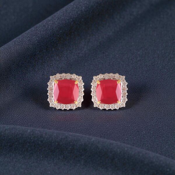 Stunning 7.10 Cts Round Brilliant F/VS1 Diamonds Ruby Stud Earrings In 14K Gold