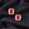 Stunning 7.10 Cts Round Brilliant F/VS1 Diamonds Ruby Stud Earrings In 14K Gold