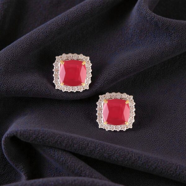 Stunning 7.10 Cts Round Brilliant F/VS1 Diamonds Ruby Stud Earrings In 14K Gold