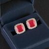 Stunning 7.10 Cts Round Brilliant F/VS1 Diamonds Ruby Stud Earrings In 14K Gold