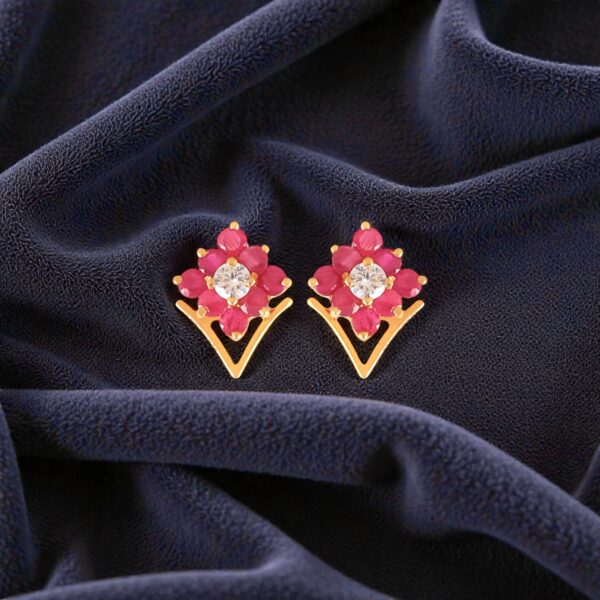 2.45 Cts Round Brilliant Cut F/VS1 Diamonds Ruby Stud Earrings 14K Yellow Gold