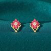 2.45 Cts Round Brilliant Cut F/VS1 Diamonds Ruby Stud Earrings 14K Yellow Gold
