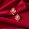 2.45 Cts Round Brilliant Cut F/VS1 Diamonds Ruby Stud Earrings 14K Yellow Gold