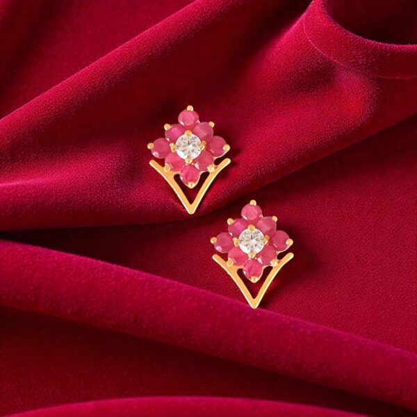 2.45 Cts Round Brilliant Cut F/VS1 Diamonds Ruby Stud Earrings 14K Yellow Gold