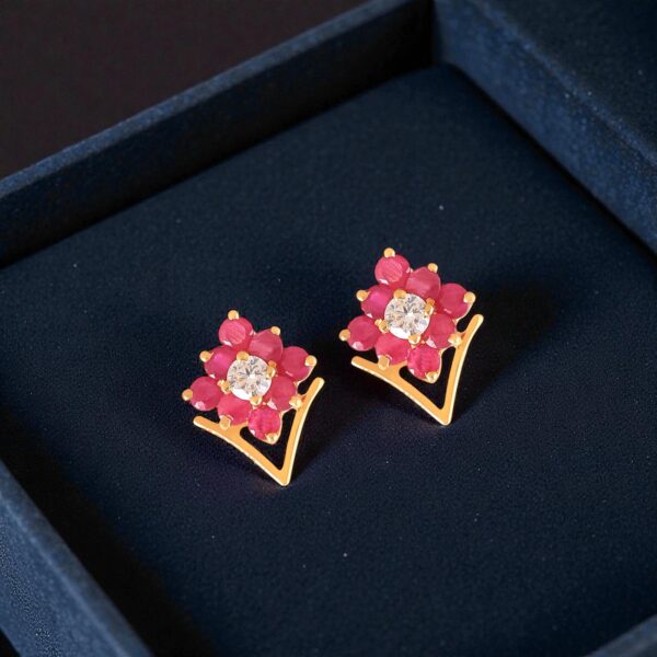 2.45 Cts Round Brilliant Cut F/VS1 Diamonds Ruby Stud Earrings 14K Yellow Gold