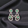 E-170 (6) Pave 2.67 Cts Round Brilliant F/VS1 Diamonds Emerald Dangle Earrings In 14K Gold