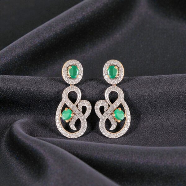 E-170 (6) Pave 2.67 Cts Round Brilliant F/VS1 Diamonds Emerald Dangle Earrings In 14K Gold
