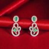 E-170 (7) Pave 2.67 Cts Round Brilliant F/VS1 Diamonds Emerald Dangle Earrings In 14K Gold