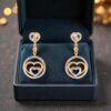 0.92 Cts Round Brilliant F/VS1 Diamonds Double Heart Dangle Earrings In 14K Gold