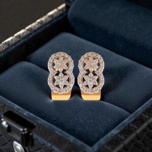 E-175 (6) Pave 1.40 Ct Round Brilliant F/VS1 Diamonds Floral Stud Earrings 14K Yellow Gold