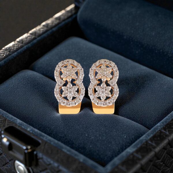 E-175 (6) Pave 1.40 Ct Round Brilliant F/VS1 Diamonds Floral Stud Earrings 14K Yellow Gold