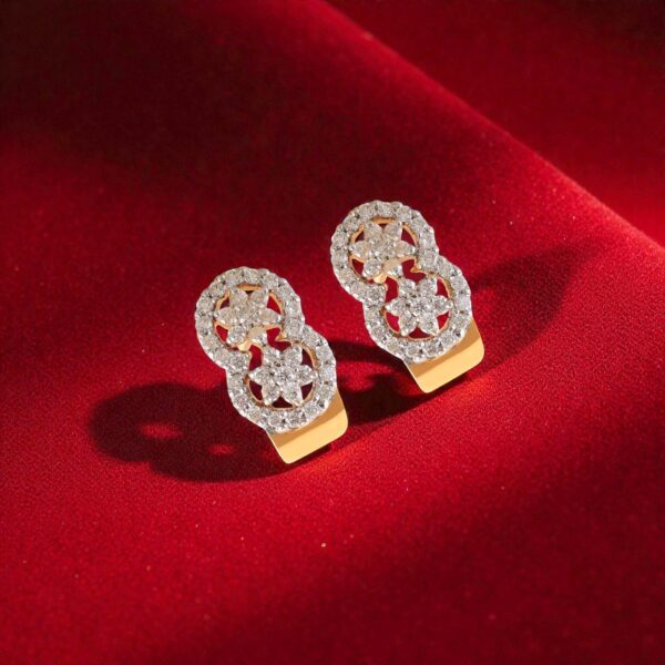E-175 (9) Pave 1.40 Ct Round Brilliant F/VS1 Diamonds Floral Stud Earrings 14K Yellow Gold