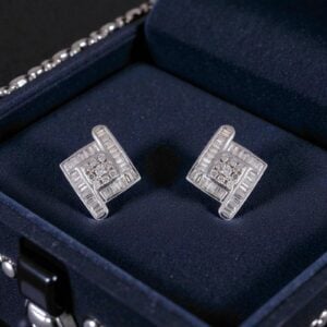 Pave 1.72 Cts Round Baguette Shape F/VS1 Natural Diamonds Stud Earrings 14K Gold