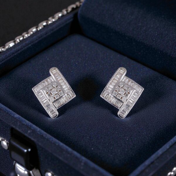 E-179 (5) Pave 1.72 Cts Round Baguette Shape F/VS1 Natural Diamonds Stud Earrings 14K Gold