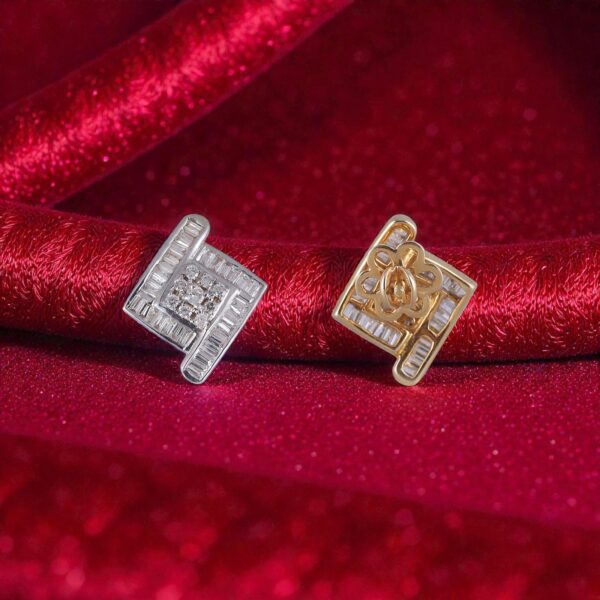 E-179 (6) Pave 1.72 Cts Round Baguette Shape F/VS1 Natural Diamonds Stud Earrings 14K Gold