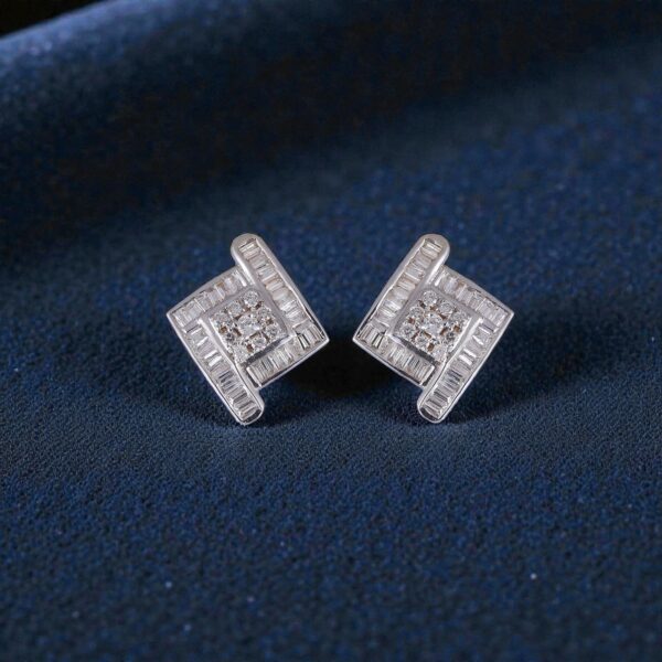 E-179 (7) Pave 1.72 Cts Round Baguette Shape F/VS1 Natural Diamonds Stud Earrings 14K Gold