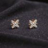0.80 Cts Round Brilliant F/VS1 Natural Diamonds Floral Stud Earrings In 14K Gold