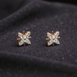 0.80 Cts Round Brilliant F/VS1 Natural Diamonds Floral Stud Earrings In 14K Gold