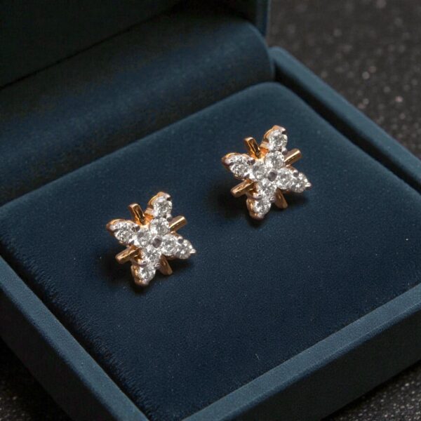 0.80 Cts Round Brilliant F/VS1 Natural Diamonds Floral Stud Earrings In 14K Gold