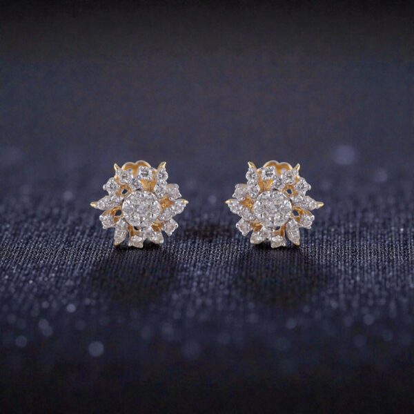 Exquisite 1.51 Cts Round Brilliant F/VS1 Diamonds Sun Ray Stud Earrings 14K Gold
