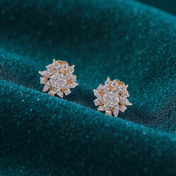 Exquisite 1.51 Cts Round Brilliant F/VS1 Diamonds Sun Ray Stud Earrings 14K Gold