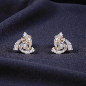 E-184 (5) Pave 1.62 Cts Round Baguette F/VS1 Diamonds Swirl Stud Earrings 14K Yellow Gold