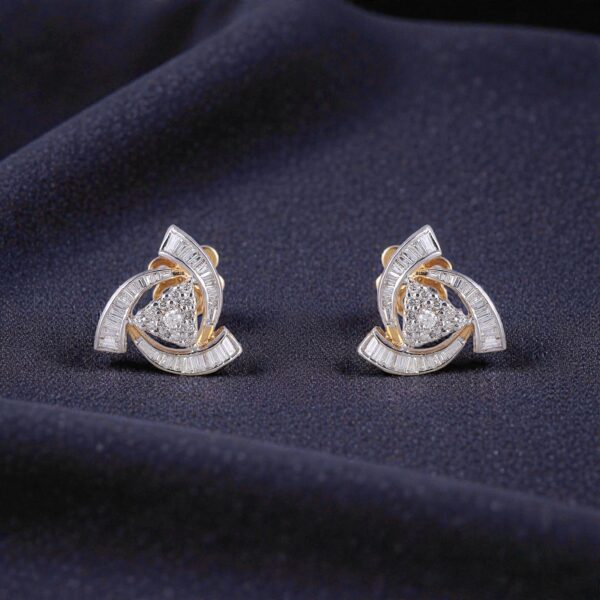 Pave 1.62 Cts Round Baguette F/VS1 Diamonds Swirl Stud Earrings 14K Yellow Gold