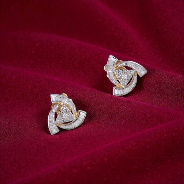 Pave 1.62 Cts Round Baguette F/VS1 Diamonds Swirl Stud Earrings 14K Yellow Gold