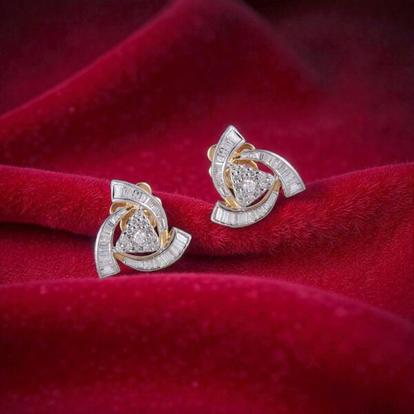 Pave 1.62 Cts Round Baguette F/VS1 Diamonds Swirl Stud Earrings 14K Yellow Gold