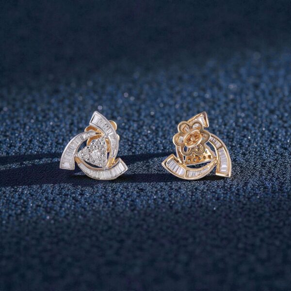 Pave 1.62 Cts Round Baguette F/VS1 Diamonds Swirl Stud Earrings 14K Yellow Gold