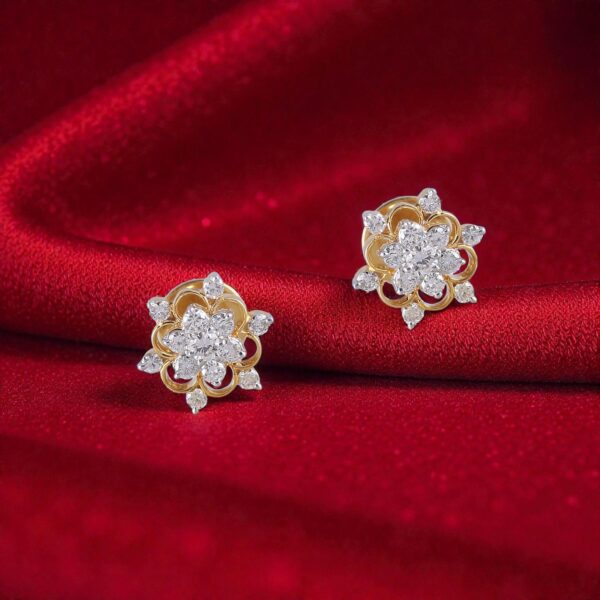 E-185 (6) Pave 1.01 Cts Round Brilliant F/VS1 Natural Diamonds Stud Earrings Fine 14K Gold