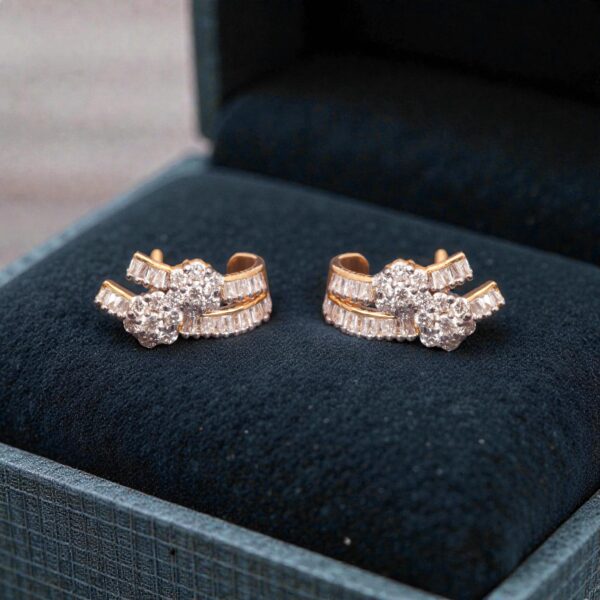 1.77 Cts F/VS1 Round Baguette Cut Natural Diamonds Stud Earrings 14K Yellow Gold