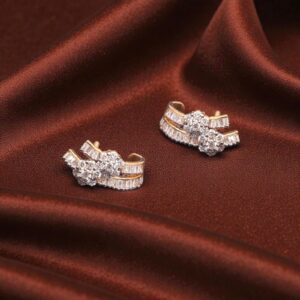 1.77 Cts F/VS1 Round Baguette Cut Natural Diamonds Stud Earrings 14K Yellow Gold