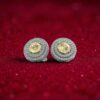 Pave 4.70 Cts F/VS1 Natural Diamonds Sapphire Double Halo Stud Earrings 14K Gold