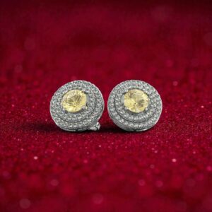 Pave 4.70 Cts F/VS1 Natural Diamonds Sapphire Double Halo Stud Earrings 14K Gold