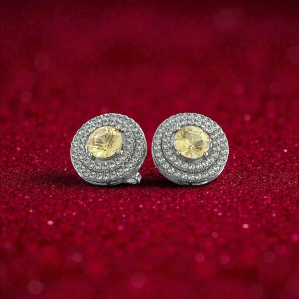 Pave 4.70 Cts F/VS1 Natural Diamonds Sapphire Double Halo Stud Earrings 14K Gold