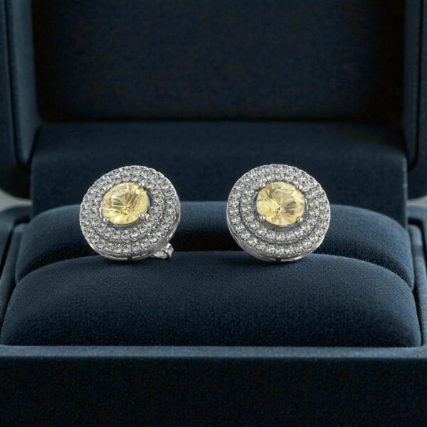 Pave 4.70 Cts F/VS1 Natural Diamonds Sapphire Double Halo Stud Earrings 14K Gold