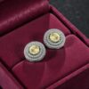 Pave 4.70 Cts F/VS1 Natural Diamonds Sapphire Double Halo Stud Earrings 14K Gold