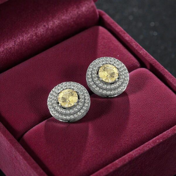 Pave 4.70 Cts F/VS1 Natural Diamonds Sapphire Double Halo Stud Earrings 14K Gold