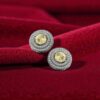 Pave 4.70 Cts F/VS1 Natural Diamonds Sapphire Double Halo Stud Earrings 14K Gold