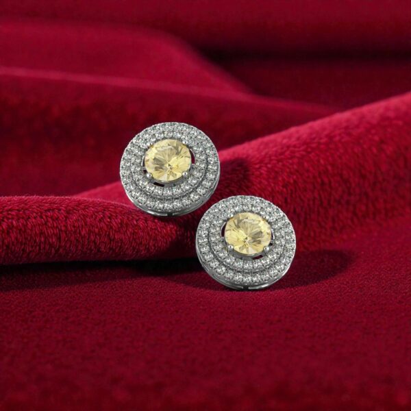 Pave 4.70 Cts F/VS1 Natural Diamonds Sapphire Double Halo Stud Earrings 14K Gold